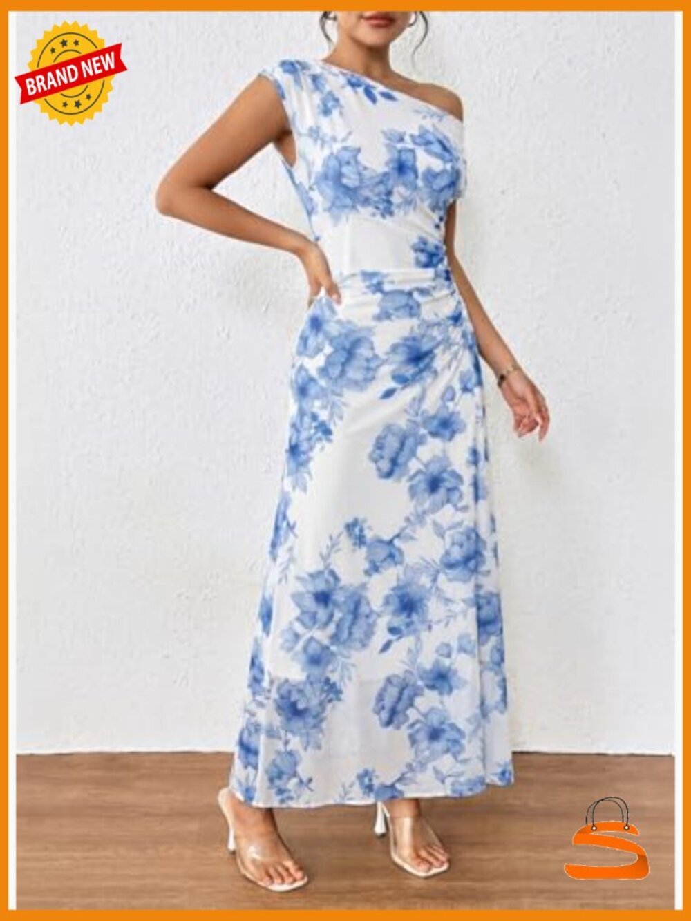 Elegant Off Shoulder Floral Maxi Dress Ruched Bodycon Wedding Guest Gown - Picture 5 of 7